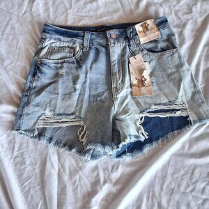 sincerly jules super high rise demin shorts sz 5/27 with rips and distressing co